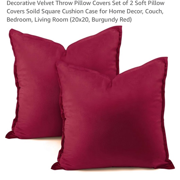 Two 20”x20” Red velvet throw pillow covers. (Pillow inserts not included) - Picture 1 of 4